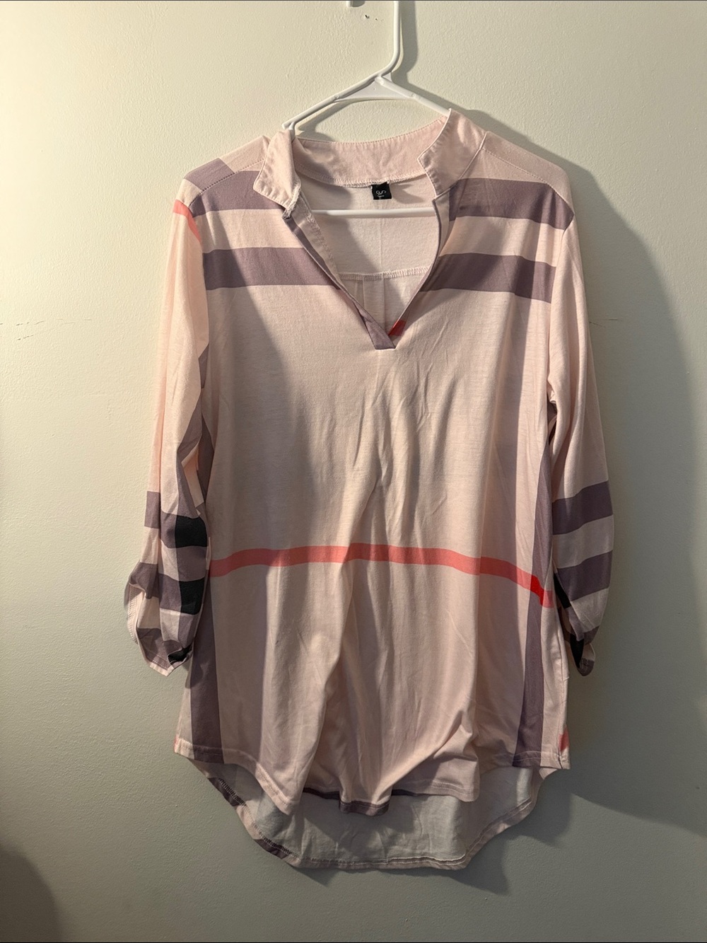 Soft Pink Striped V‑Neck Tunic Top